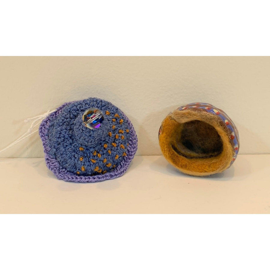 Whimsical magical trinket small box. Handmade tiny jewelry box with crochet and crystal topper. Wedding anniversary gift. - Robin Boutique-Boutique 