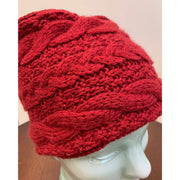 Cable hand knit Red soft Head band hat adornment. Super wide. Lined in organic cotton. - Robin Boutique-Boutique    &.  Reloved Fabrics