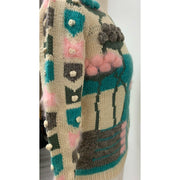 Womens 1980s hand knit pullover sweater. Couture yarns. Intricate knitting on small needles. SMALL - Robin Boutique-Boutique 