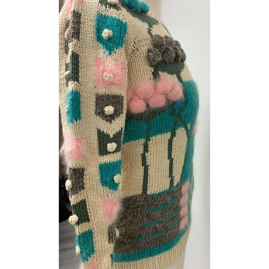 Womens 1980s hand knit pullover sweater. Couture yarns. Intricate knitting on small needles. SMALL - Robin Boutique-Boutique 