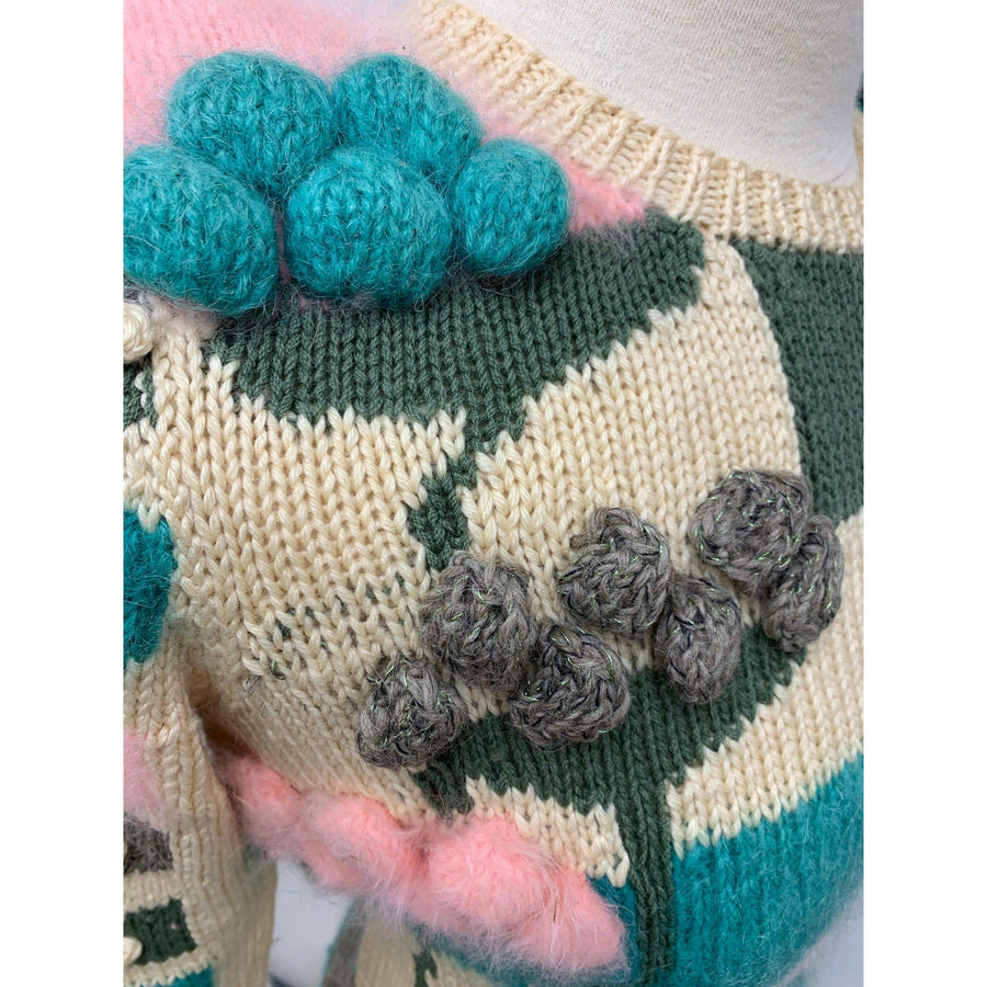 Womens 1980s hand knit pullover sweater. Couture yarns. Intricate knitting on small needles. SMALL - Robin Boutique-Boutique 