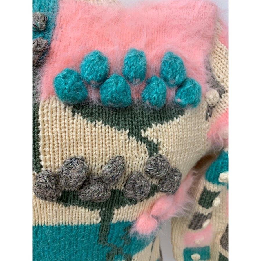 Womens 1980s hand knit pullover sweater. Couture yarns. Intricate knitting on small needles. SMALL - Robin Boutique-Boutique 