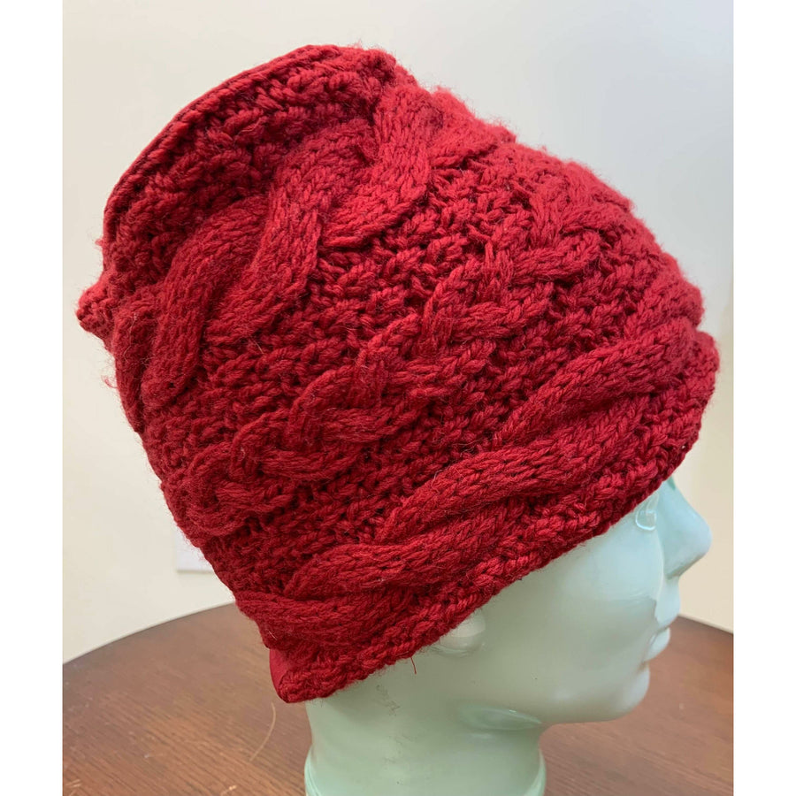 Cable hand knit Red soft Head band hat adornment. Super wide. Lined in organic cotton. - Robin Boutique-Boutique    &.  Reloved Fabrics