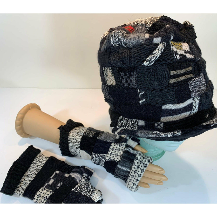 Upcycled patchwork cozy blacks hat. Textures, patterns and shades of black n grays. Black Hat!! Free shipping USA. - Robin Boutique-Boutique 
