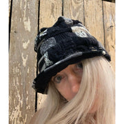 Upcycled patchwork cozy blacks hat. Textures, patterns and shades of black n grays. Black Hat!! Free shipping USA. - Robin Boutique-Boutique 