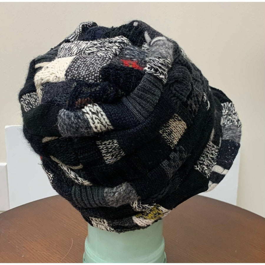 Upcycled patchwork cozy blacks hat. Textures, patterns and shades of black n grays. Black Hat!! Free shipping USA. - Robin Boutique-Boutique 