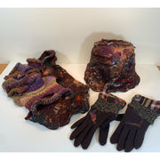Wonderful brown wool winter gloves with recycled sweater bits, patchwork cuffs n felt details. Toasty gloves stretch to fit. Free Ship USA - Robin Boutique-Boutique 