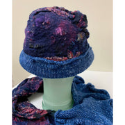 Blue hand-felt lined winter warm blue hat with hand-knit brim. Free Ship USA. - Robin Boutique-Boutique    &.  Reloved Fabrics