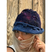 Blue hand-felt lined winter warm blue hat with hand-knit brim. Free Ship USA. - Robin Boutique-Boutique    &.  Reloved Fabrics