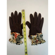 Dark brown full finger wool gloves with shirred satin animal cuffs. Toasty winter gloves stretch fit. Free Shipping - Robin Boutique-Boutique    &.  Reloved Fabrics