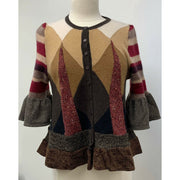 Button front argyle knit cardigan jumper sweater in brown with accents. Wool. Repurposed n new fabrics. Size XSmall, Small to Medium. - Robin Boutique-Boutique    &.  Reloved Fabrics