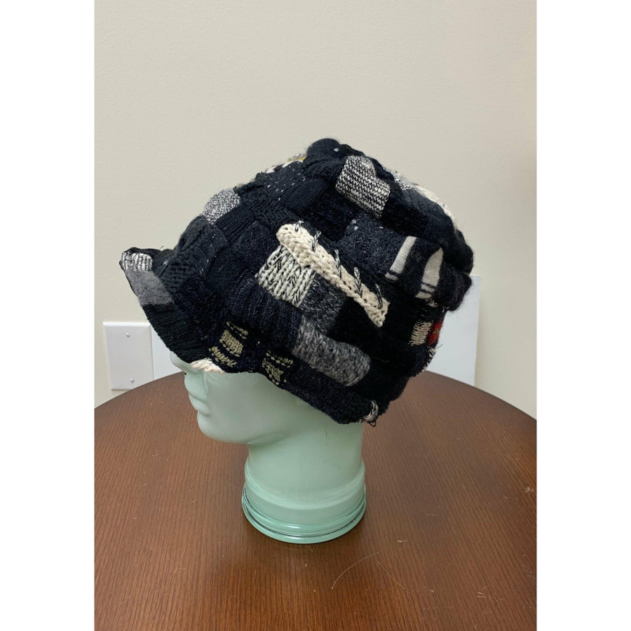 Upcycled patchwork cozy blacks hat. Textures, patterns and shades of black n grays. Black Hat!! Free shipping USA. - Robin Boutique-Boutique 
