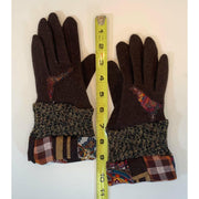 Wonderful brown wool winter gloves with recycled sweater bits, patchwork cuffs n felt details. Toasty gloves stretch to fit. Free Ship USA - Robin Boutique-Boutique 
