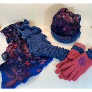 Blue hand-felt lined winter warm blue hat with hand-knit brim. Free Ship USA. - Robin Boutique-Boutique    &.  Reloved Fabrics