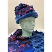 Blue hand-felt lined winter warm blue hat with hand-knit brim. Free Ship USA. - Robin Boutique-Boutique    &.  Reloved Fabrics