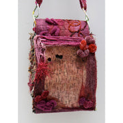 Pink birch bark Handbag purse  or wall hanger with fiber accents. Shoulder or cross body.