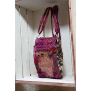 Pink birch bark Handbag purse  or wall hanger with fiber accents. Shoulder or cross body.