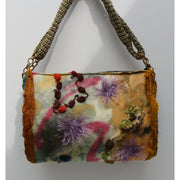 Hand painted sculptural stumpwork embroidery shoulder handbag purse with crochet accents - RelovedFabrics,Handbag - accessories, [product-vendor] - Robin, [shop-name] - robin.boutique