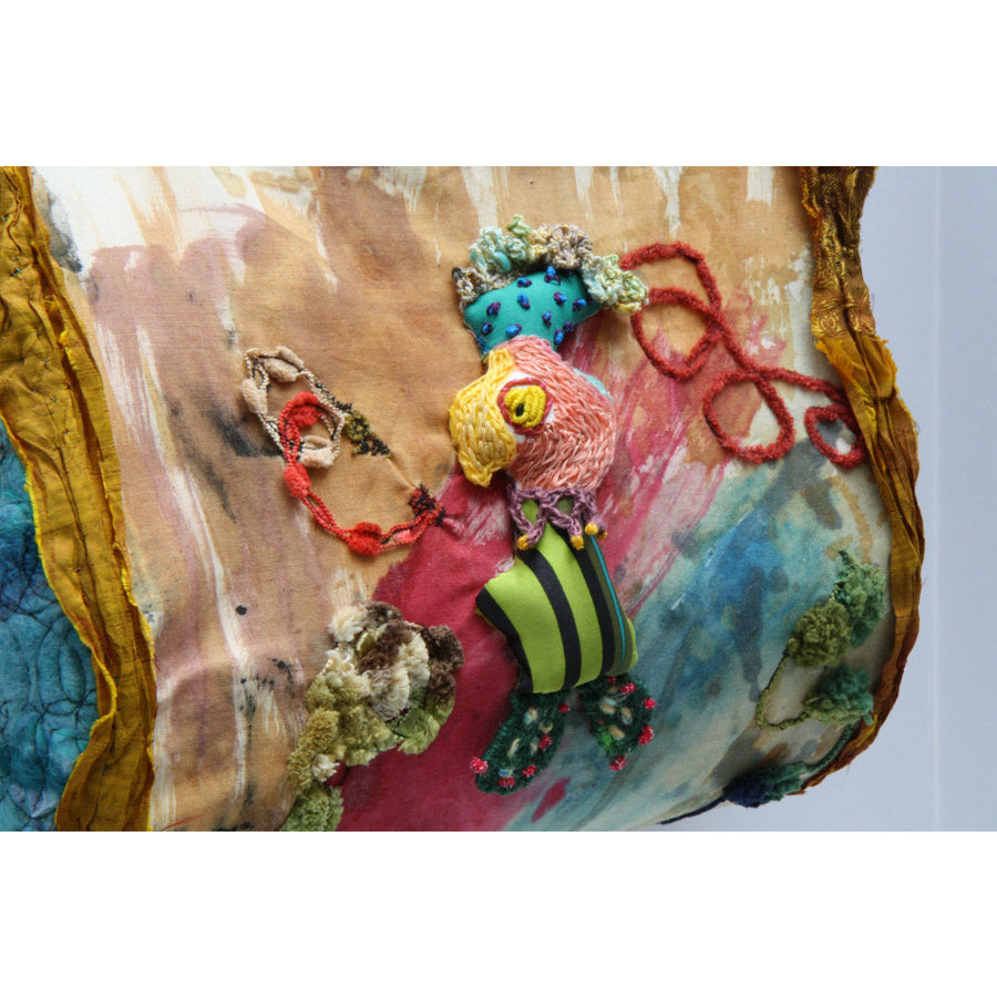 Hand painted sculptural stumpwork embroidery shoulder handbag purse with crochet accents - RelovedFabrics,Handbag - accessories, [product-vendor] - Robin, [shop-name] - robin.boutique