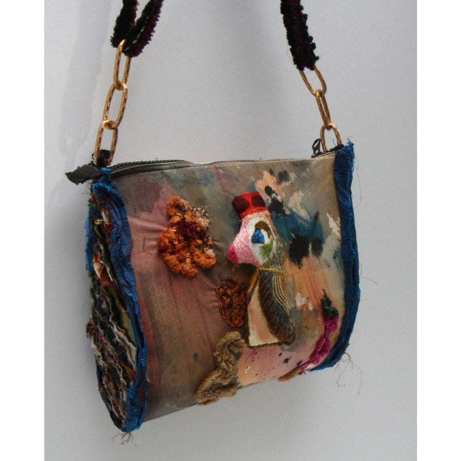 King Tut! Hand paint and stumpwork embroidered shoulder handbag. - Robin Boutique-Boutique    &.  Reloved Fabrics