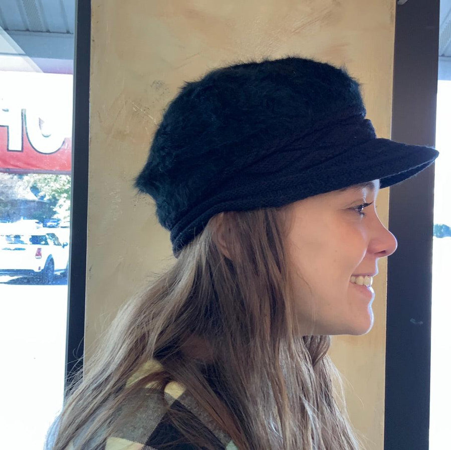 Angora Knit Beret Beanie With Brim - Robin Boutique-Boutique 