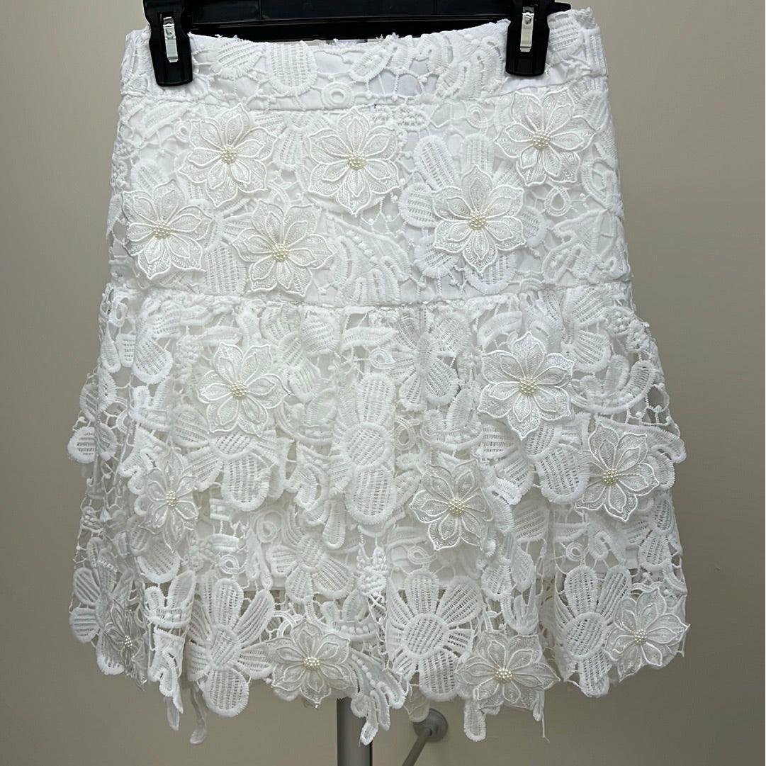 White Pearl, Lace and Embroidered Mini Skirt by Beulah - Robin Boutique-Boutique 