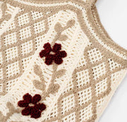 Knit Vest Style Crop with Flowers - Robin Boutique-Boutique 