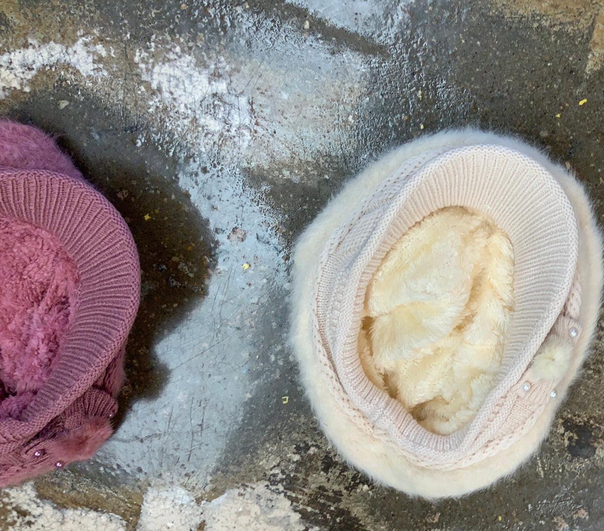 Angora Knit Beret Beanie With Brim - Robin Boutique-Boutique 