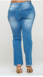 Plus Size Super Stretch 5 pocket ripped, slotted and belled Jeans - Robin Boutique-Boutique 