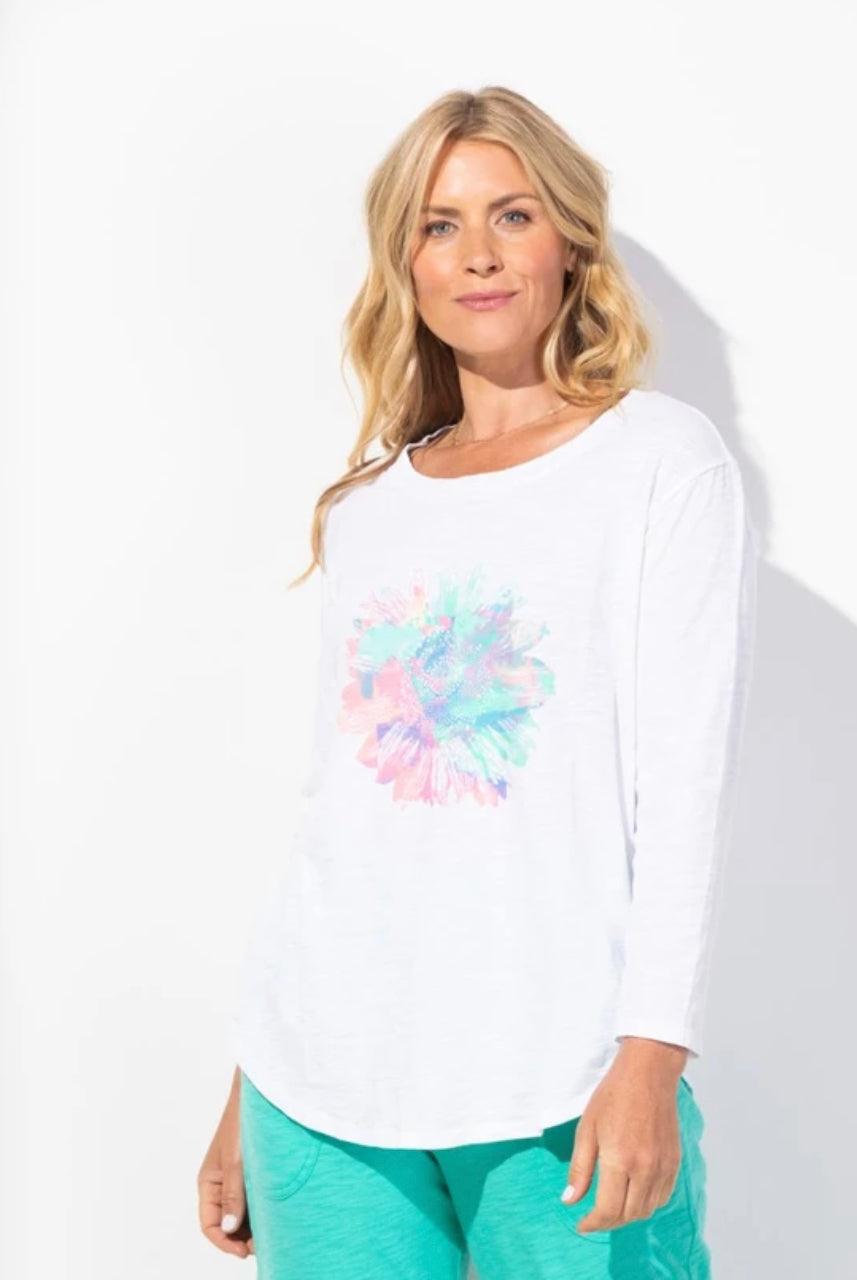 Escape 42504 Tie-Dye Sunflower 3/4 Sleeve High Lo - Robin Boutique-Boutique 
