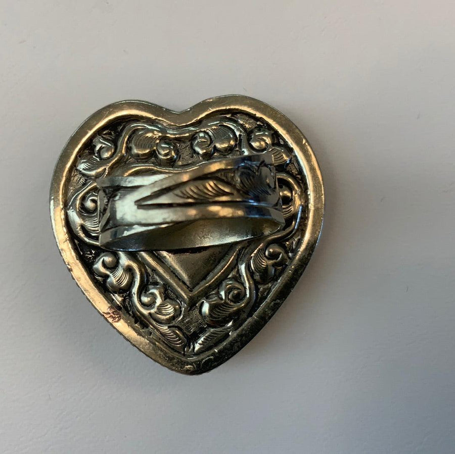 Chrysocola and Silver Adjustable Heart Ornate Ring - Robin Boutique-Boutique 