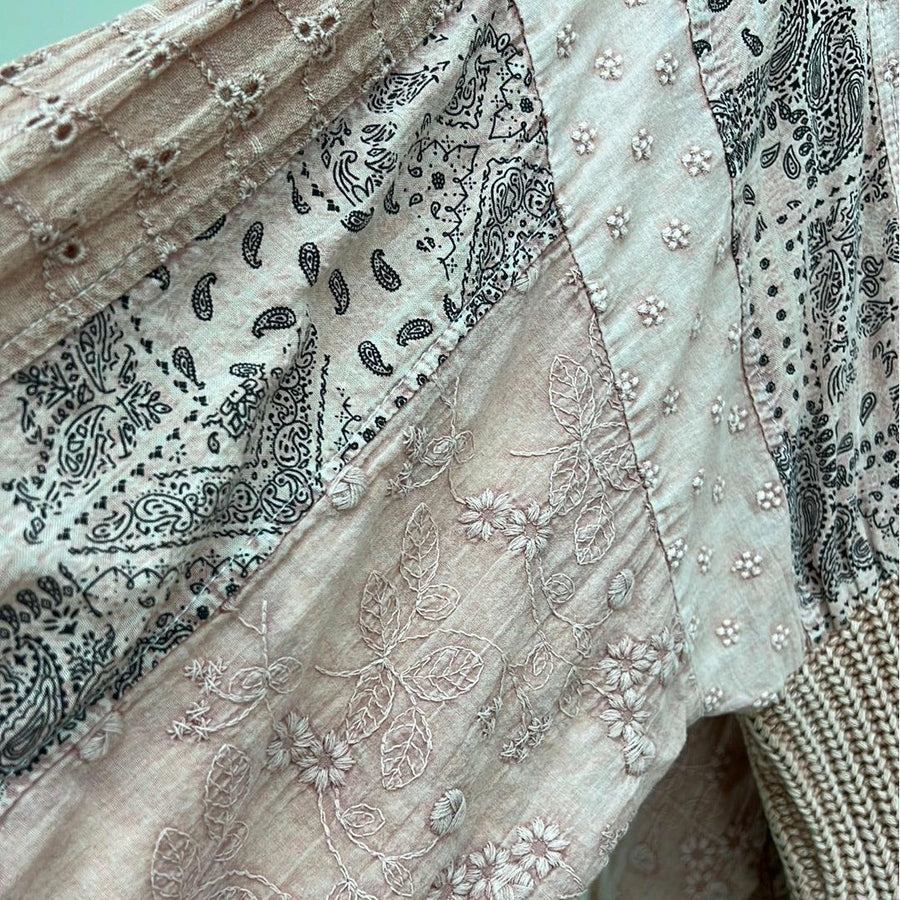 Long Sleeve Peach Sweater with Paisley, Cutwork and Embroidery - Robin Boutique-Boutique 