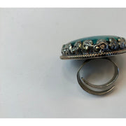 Chrysocola and Silver Adjustable Heart Ornate Ring - Robin Boutique-Boutique 