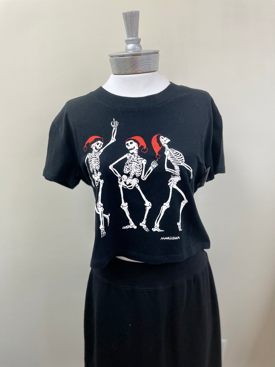 Santa Skeleton Crop Tee - Robin Boutique-Boutique 