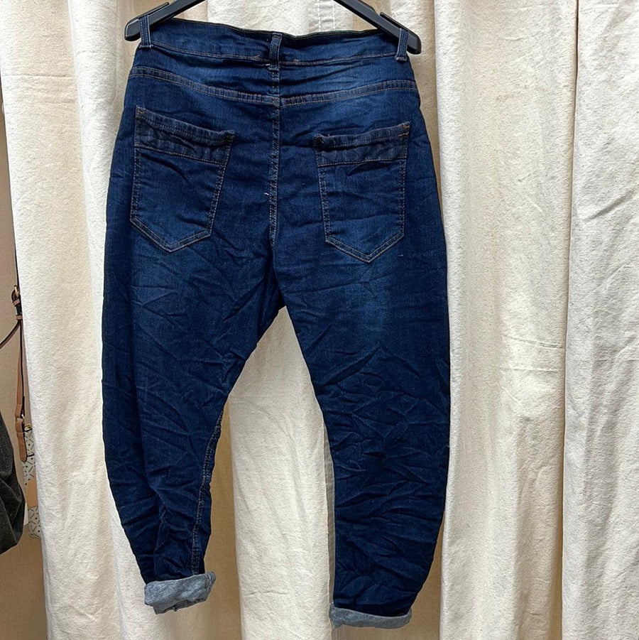 Dis Moi Italian Jeans Pants in Indigo with patches VA3011 - Robin Boutique-Boutique 