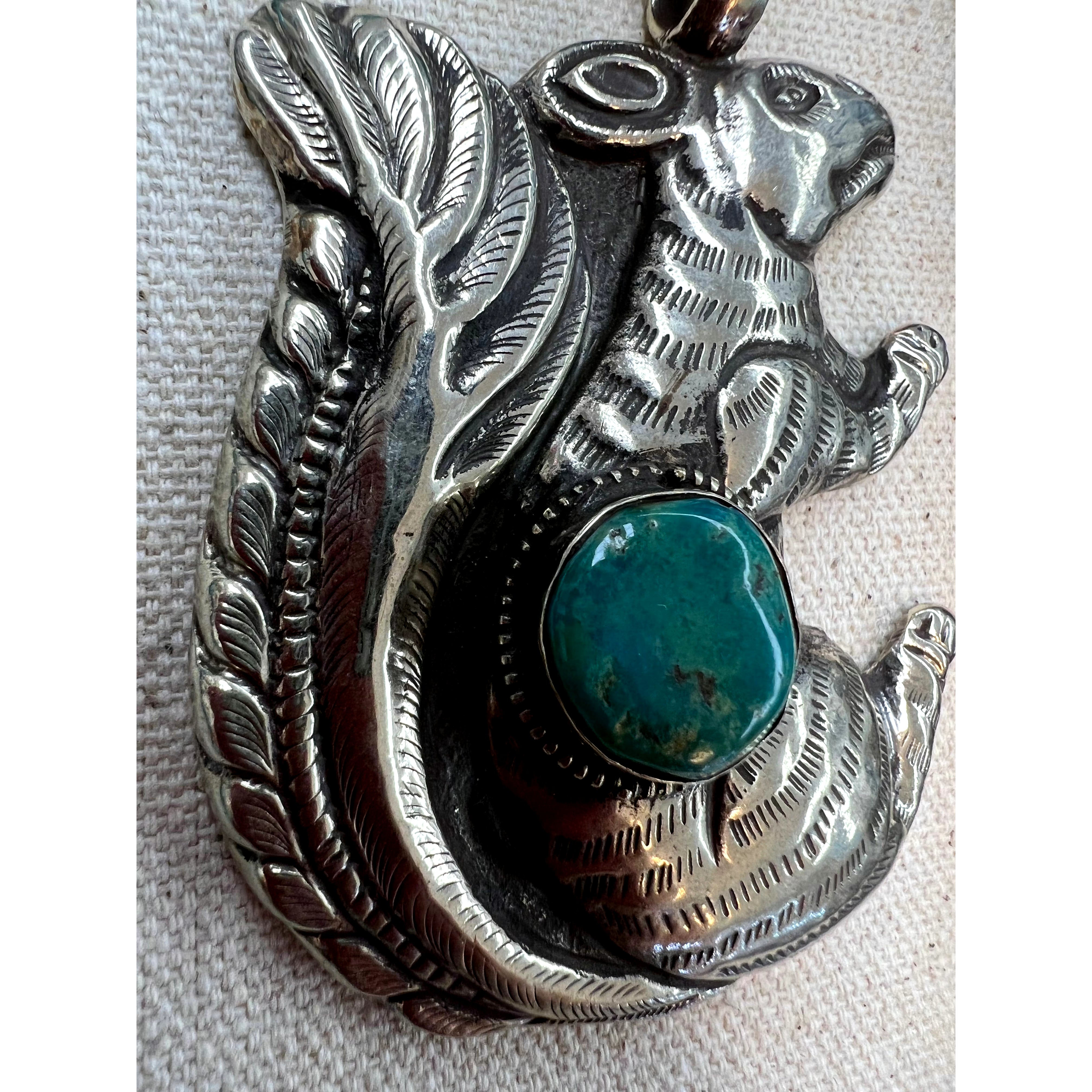 Handmade Silver Turquiose Squirrel Necklace - Robin Boutique