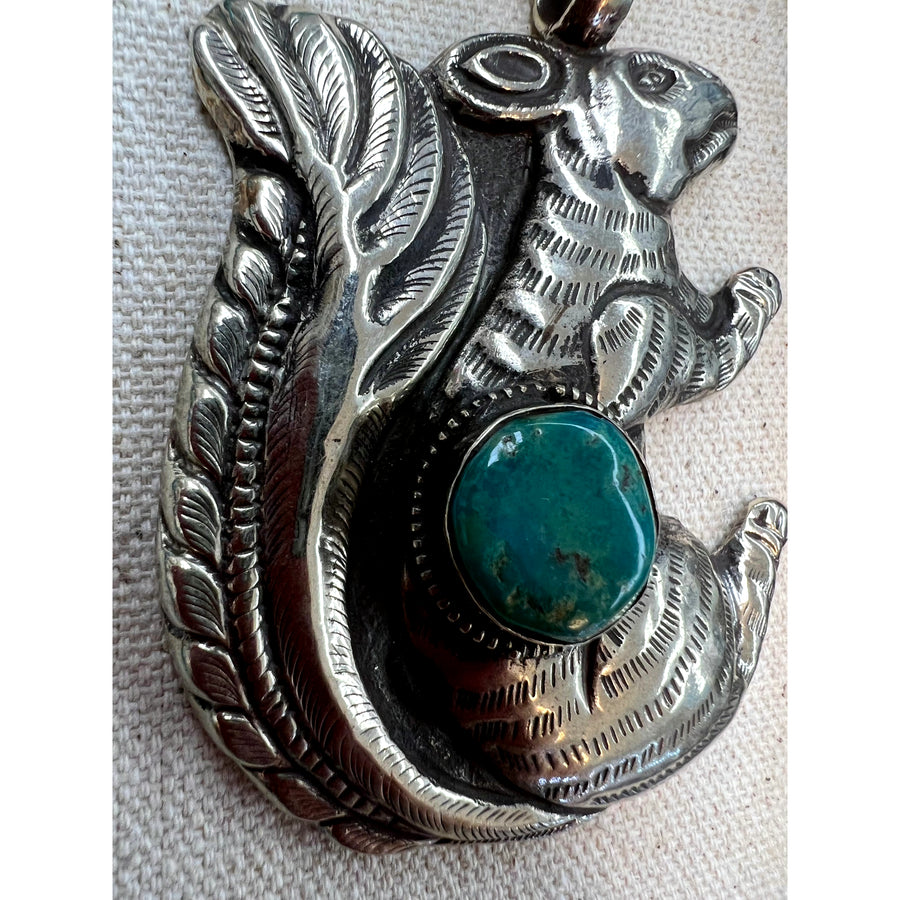 Handmade Silver Turquiose Squirrel Necklace - Robin Boutique
