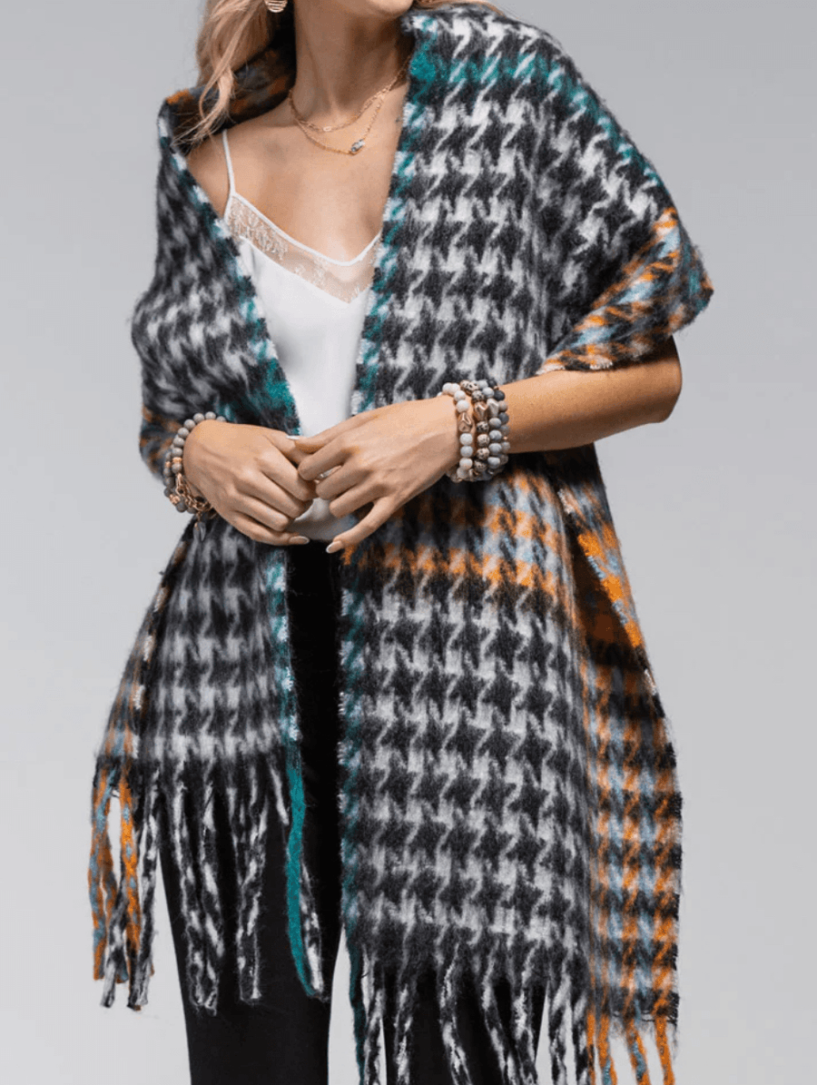 Oversized warm and soft acrylic oblong scarf with tassel fringes - Robin Boutique-Boutique 