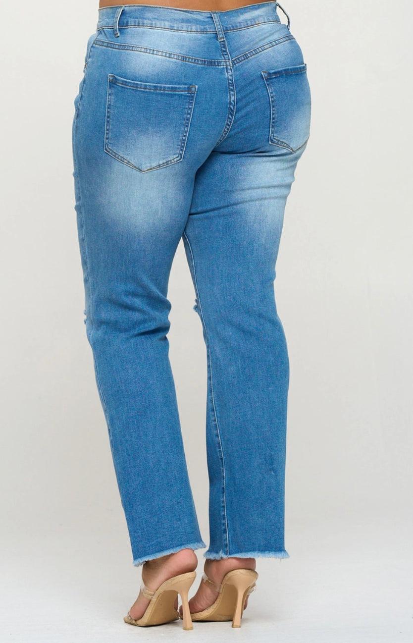 Plus Size Super Stretch 5 pocket ripped, slotted and belled Jeans - Robin Boutique-Boutique 