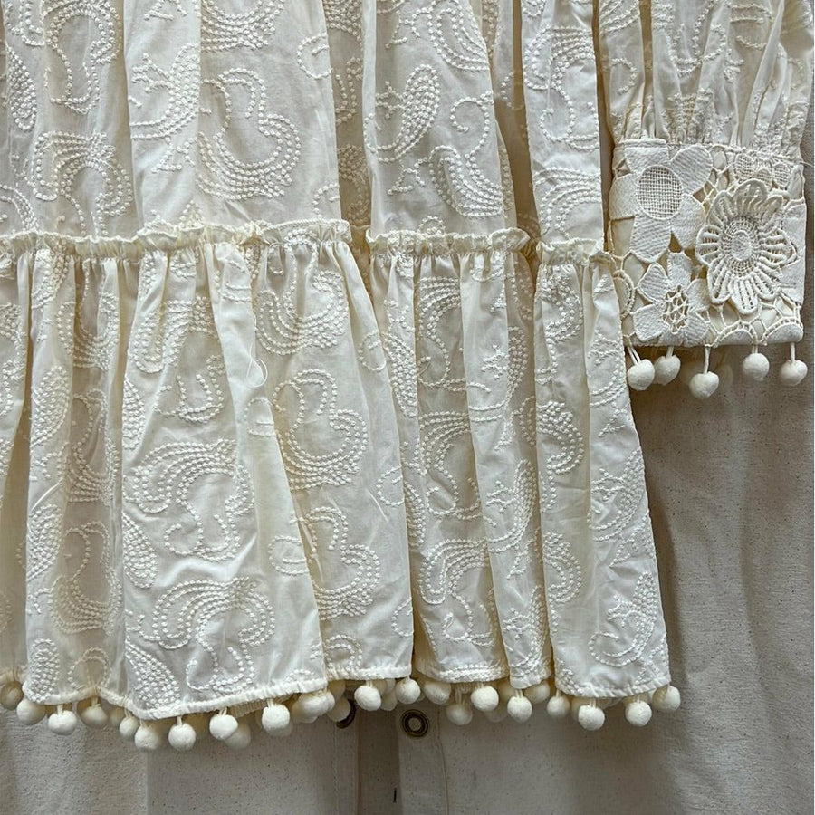 Gorgeous Lace Appliqued and pom pom dress by Beulah - Robin Boutique-Boutique 