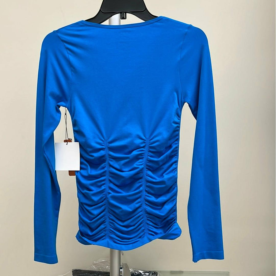 Long sleeve rouched V neck top - Robin Boutique-Boutique 