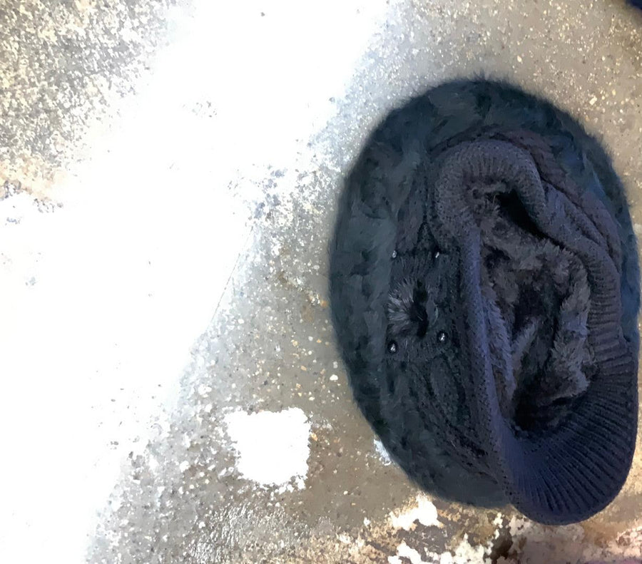 Angora Knit Beret Beanie With Brim - Robin Boutique-Boutique 