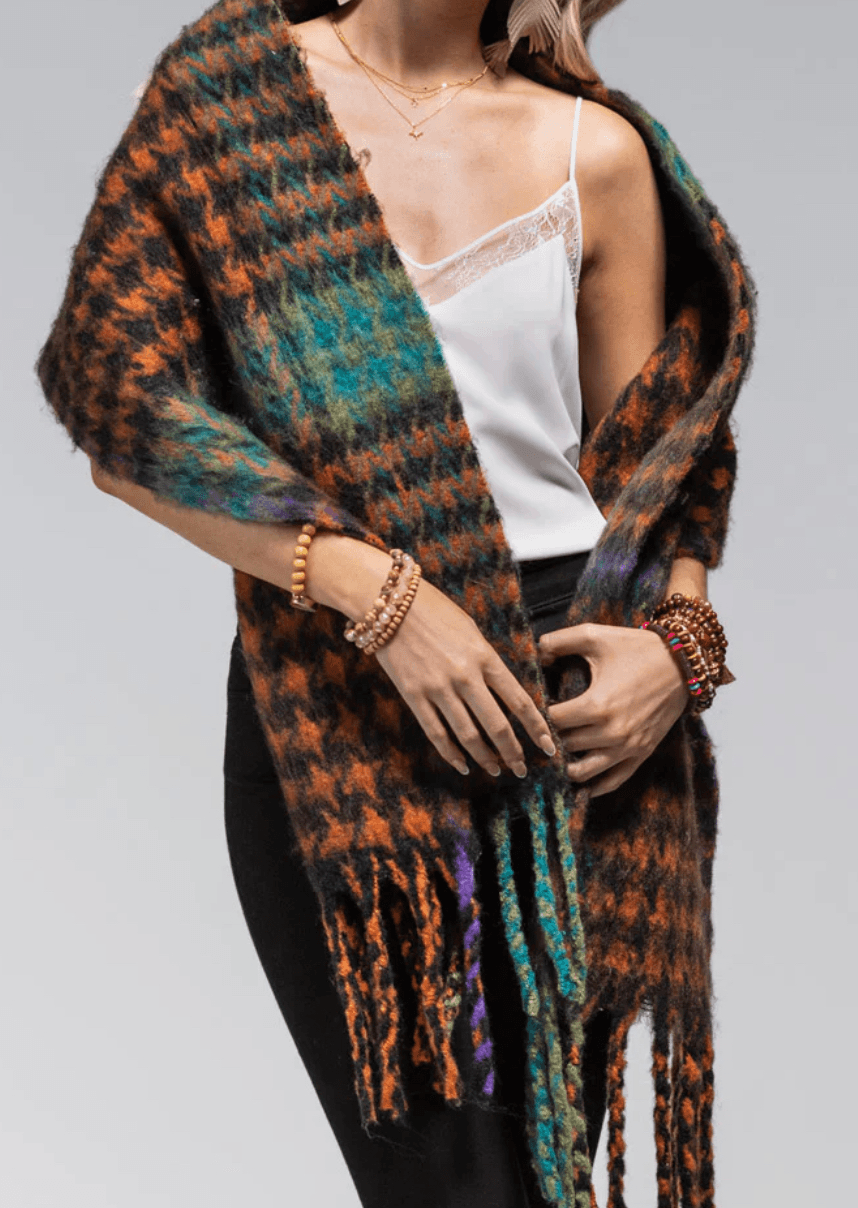 Oversized warm and soft acrylic oblong scarf with tassel fringes - Robin Boutique-Boutique 