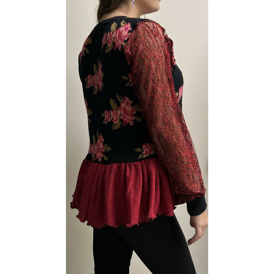 Repurposed Roses Long sleeve Sweater Size Large - Robin Boutique-Boutique    &.  Reloved Fabrics