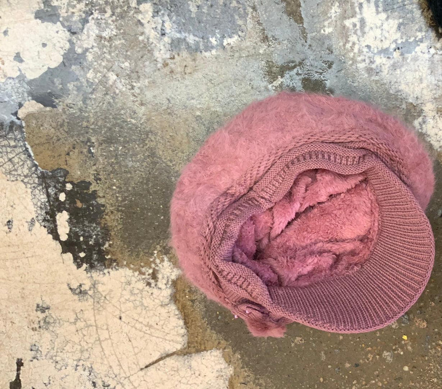 Angora Knit Beret Beanie With Brim - Robin Boutique-Boutique 