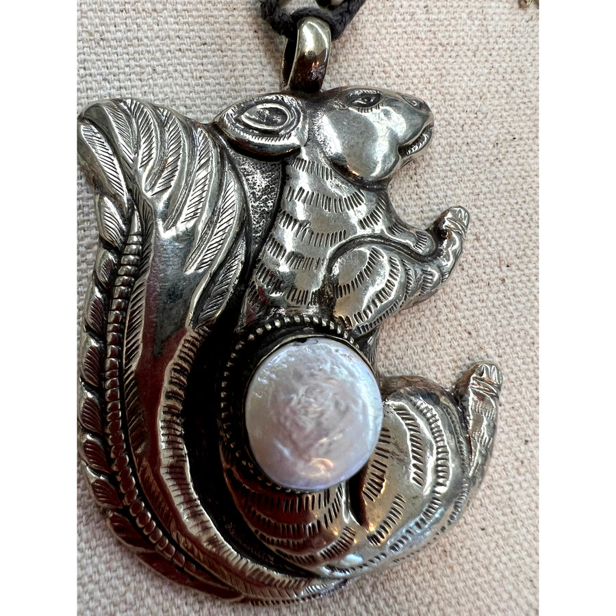 Handmade Silver Mother of Pearl Squirrel Necklace - Robin Boutique-Boutique 