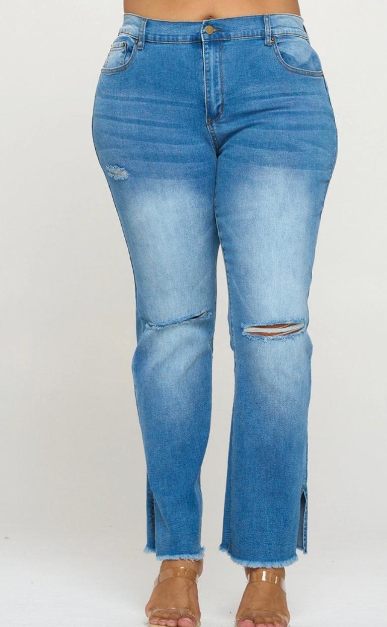 Plus Size Super Stretch 5 pocket ripped, slotted and belled Jeans - Robin Boutique-Boutique 