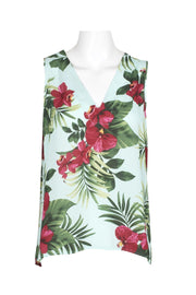 London Times Tropical Leaves Sleeveless Top Q0307 - Robin Boutique-Boutique 